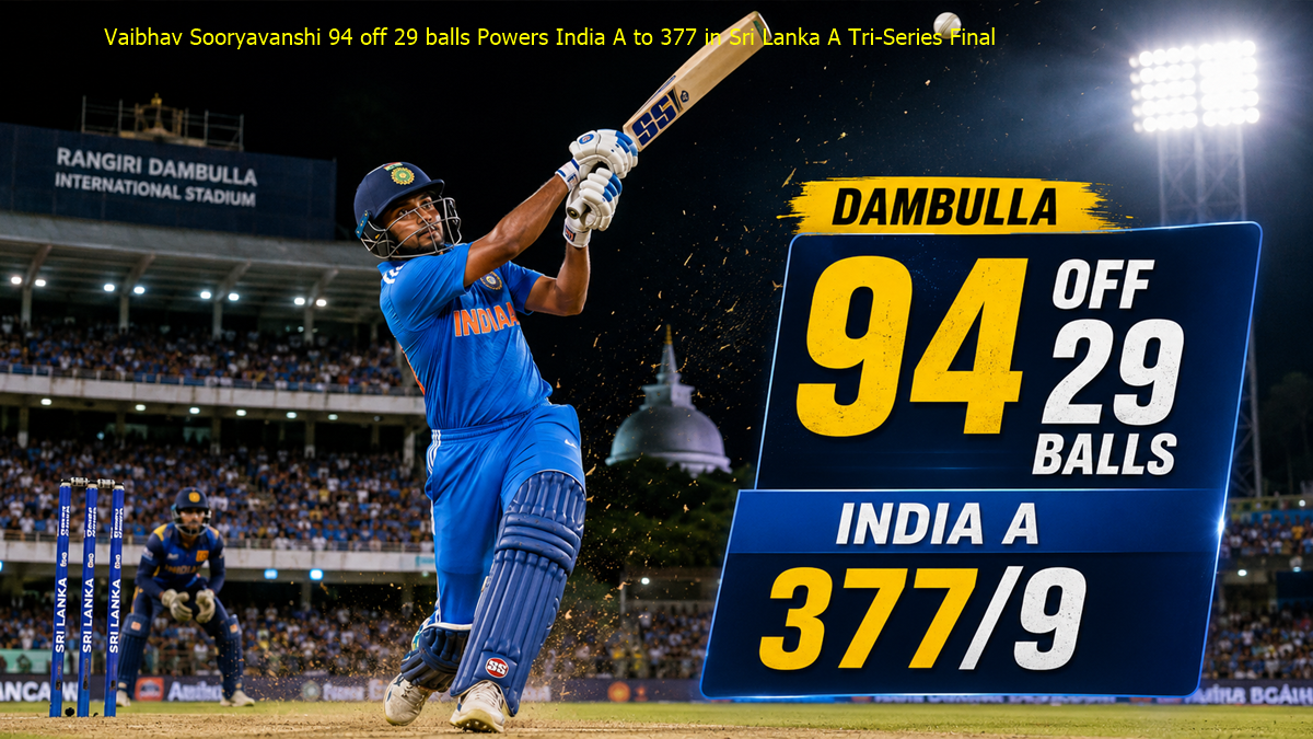 Vaibhav Sooryavanshi 94 off 29 balls Powers India A to 377 in Sri Lanka ...