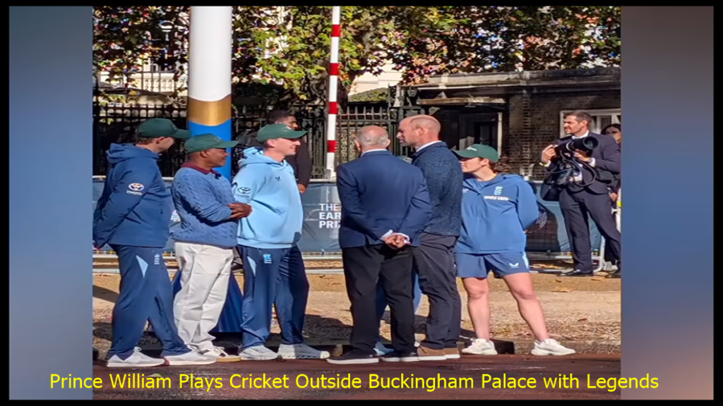Prince William Plays Cricket Outside Buckingham Palace